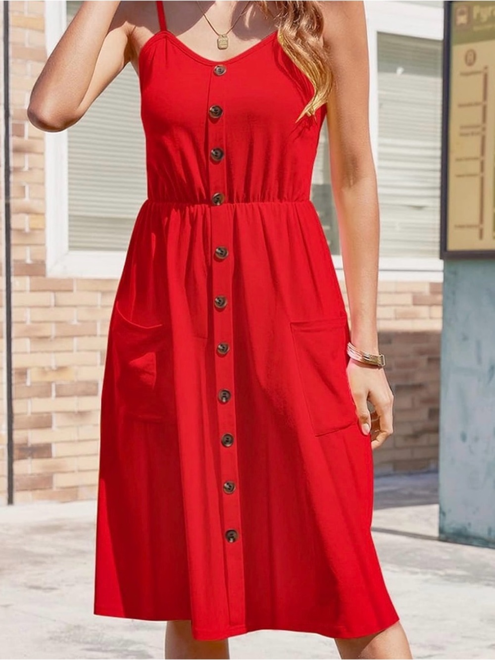 Halife Women’s Red Button-Front Sundress